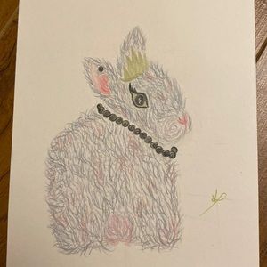 Unframed Original Art Duchess of Veggie-Ville in Pencil Crayon Cute Bunny Rabbit